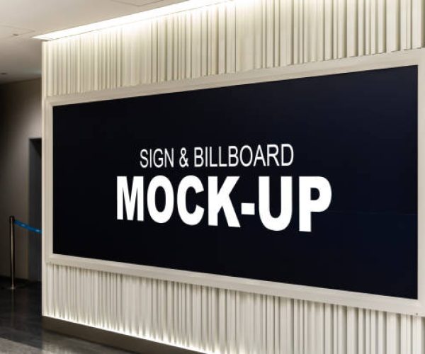 Sign and Billboard Mockup at duty free shop in departure terminal to promote your business or organization in a unique and eye-catching way.
